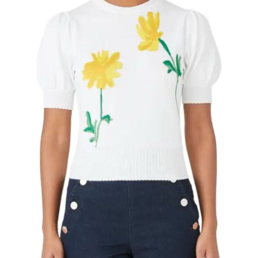Kate Spade Sweater Daisy Puff Sleeve Cottage Preppy Luxury Designer Size XS